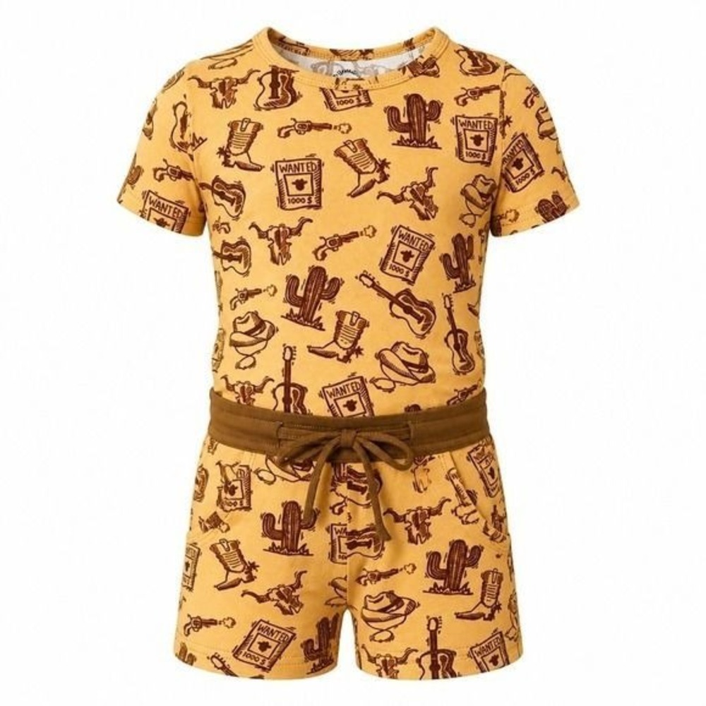Minikin Mischief Toddler Western Bamboo Shorts Set Mustard Yellow 18-24M